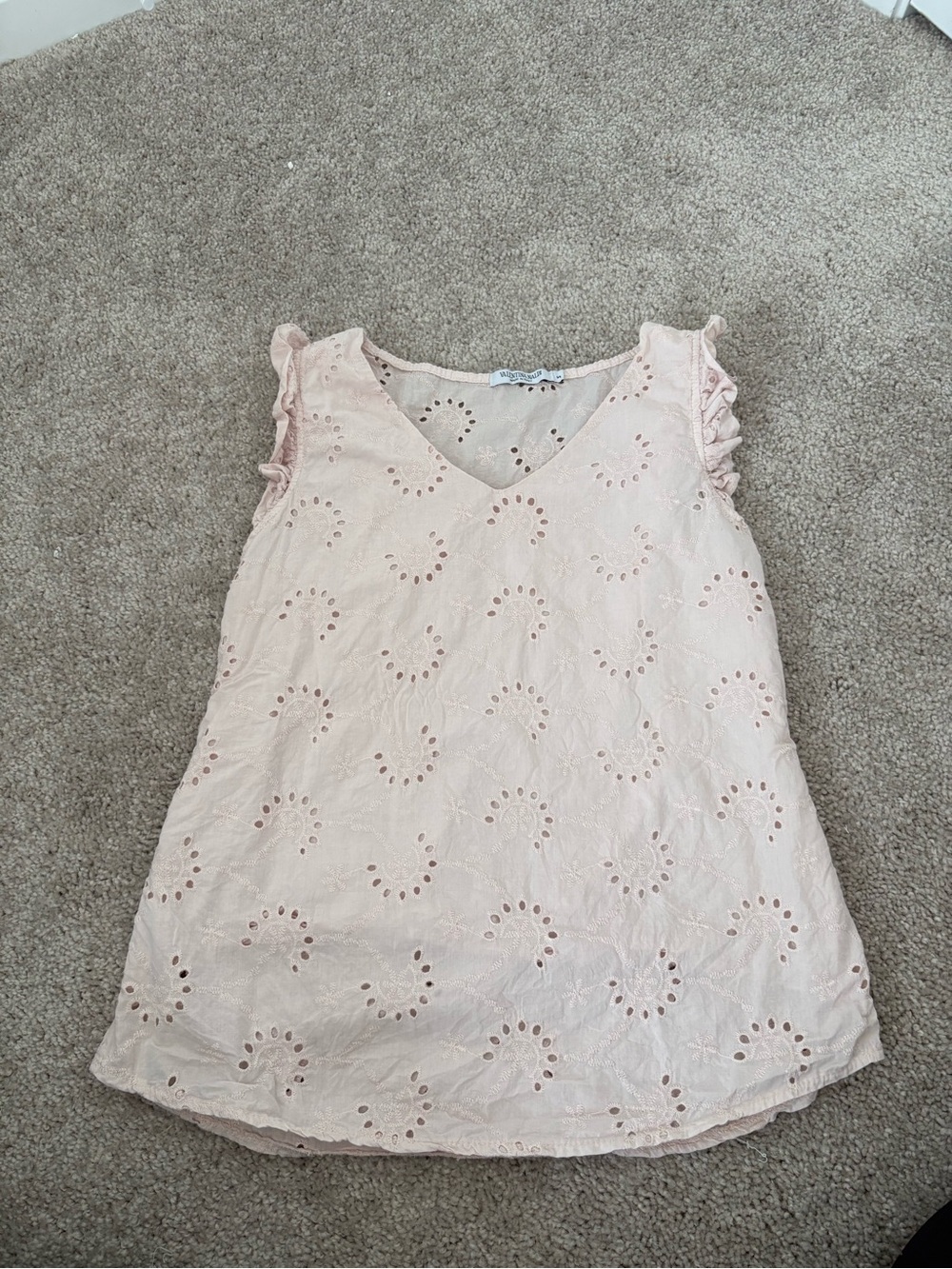 Valentina Naldi Sleeveless Eyelet Ruffle Top in Blush Pink
